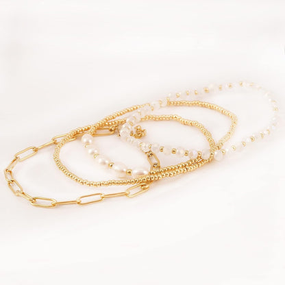 Gold Pearl Beaded Bracelets for Women,Gold Pearl Stackable Stretch Be...