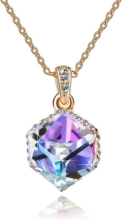Color Changing Cubic Austrian Crystal Pendant Necklaces for Women 14K Gold Plated Hypoallergenic Jewelry