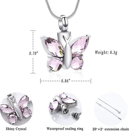 Cremation Jewelry Butterfly Urn Necklace for Ashes for Women Men Keepsake Memorial Human Pet Ashes Locket Pendant