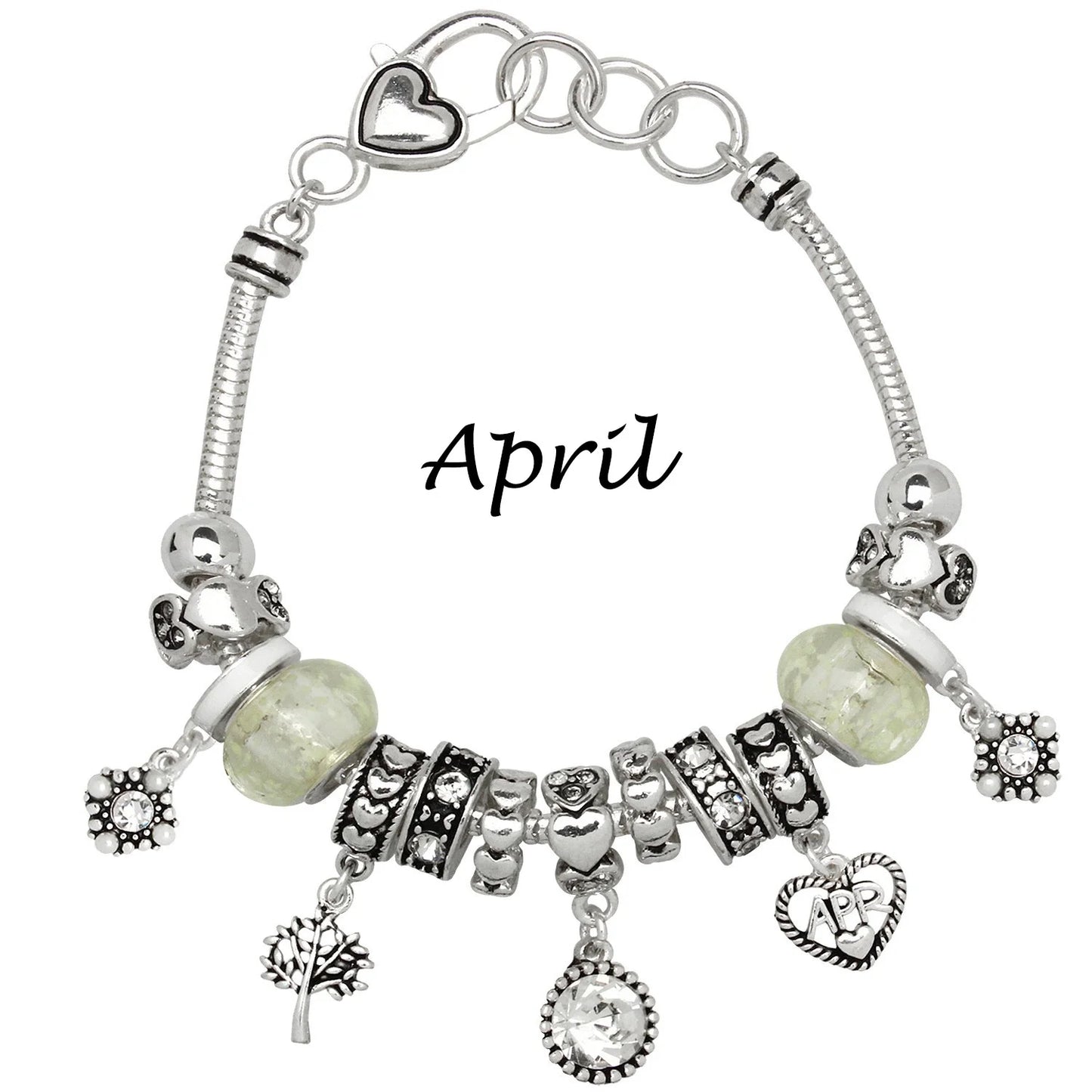 Birthstone Bracelet Multi-Color Charm Beads Silvertone