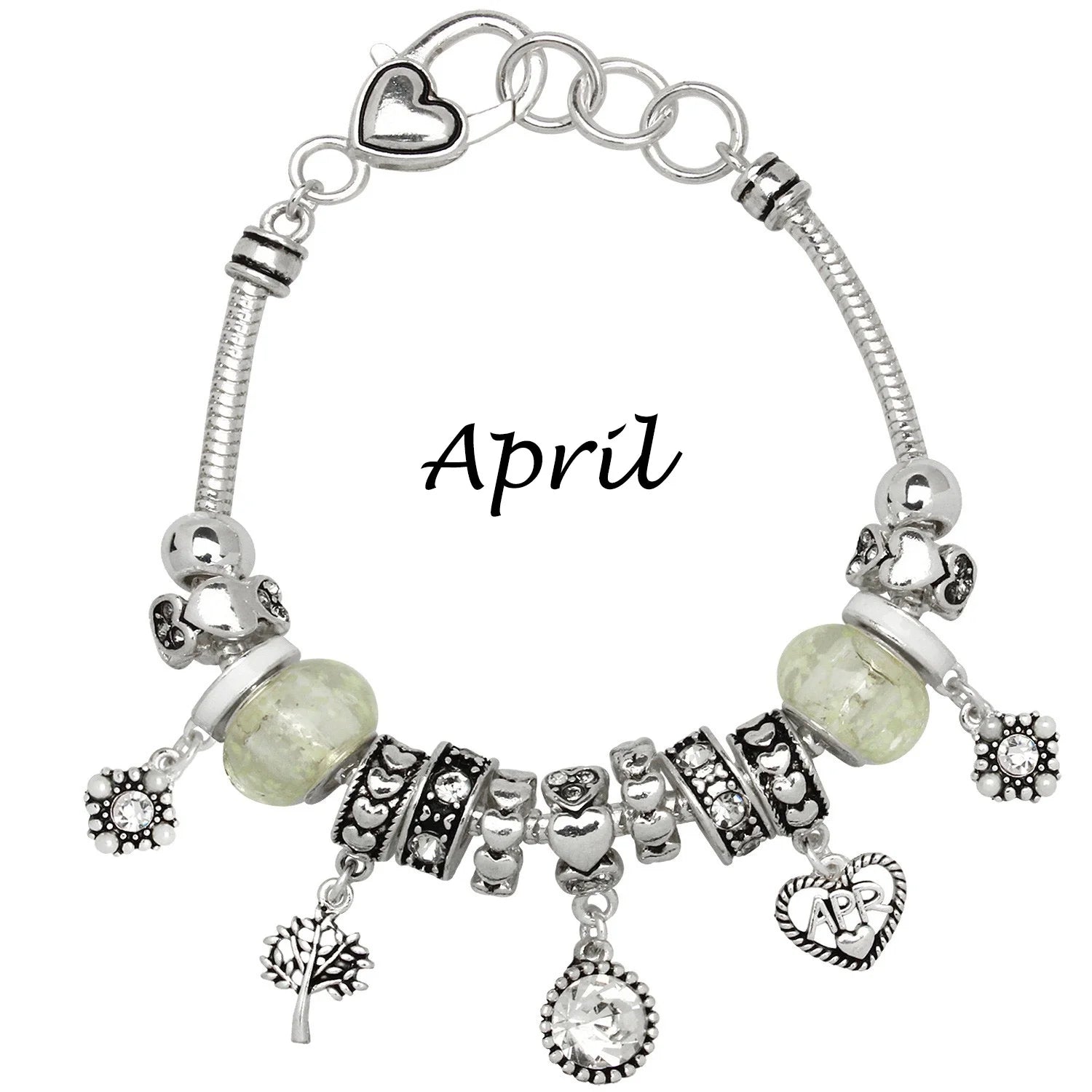 Birthstone Bracelet Multi-Color Charm Beads Silvertone