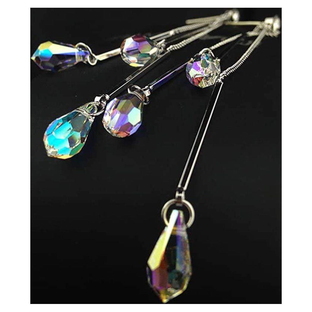 14K White Gold Plated Aurora Borealis Drop Tear Cut Austrian Rainbow Multicolor Crystal Tear Drop Cut Stud Dangle Earrings for Women - Comes with  Gift Box