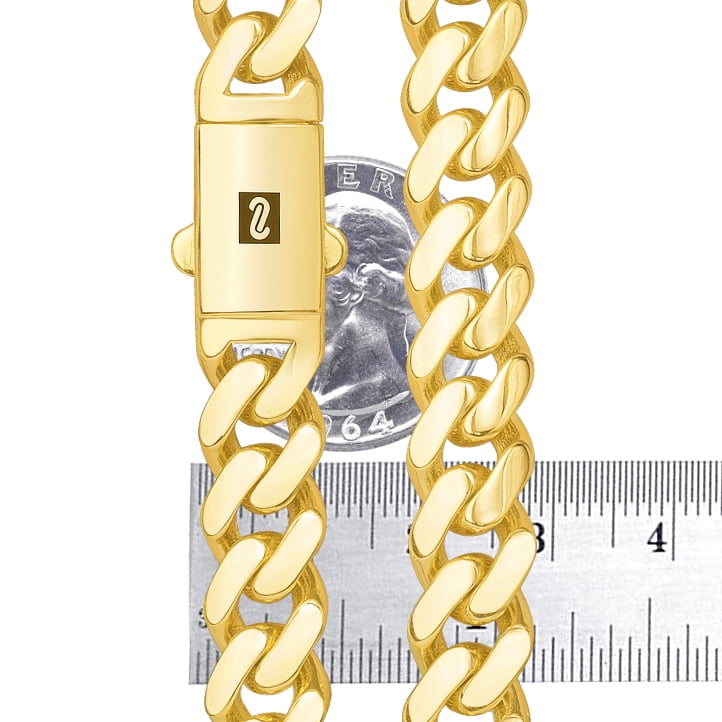 14K Real Yellow Gold Royal Monaco 11Mm Miami Cuban Link Bracelet (7"-9") Italian Jewelry for Men & Women