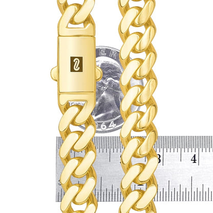 14K Real Yellow Gold Royal Monaco 11Mm Miami Cuban Link Bracelet (7"-9") Italian Jewelry for Men & Women
