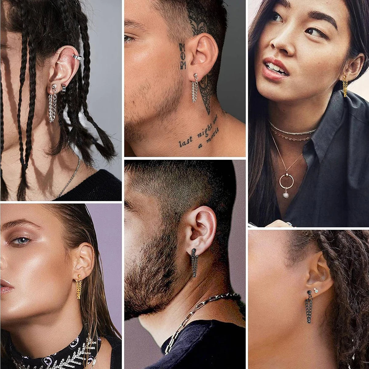 2 Pairs Stud Earrings Stainless Steel Punk Hypoallergenic Hoop Earrings for Men Women Jewelry Gift
