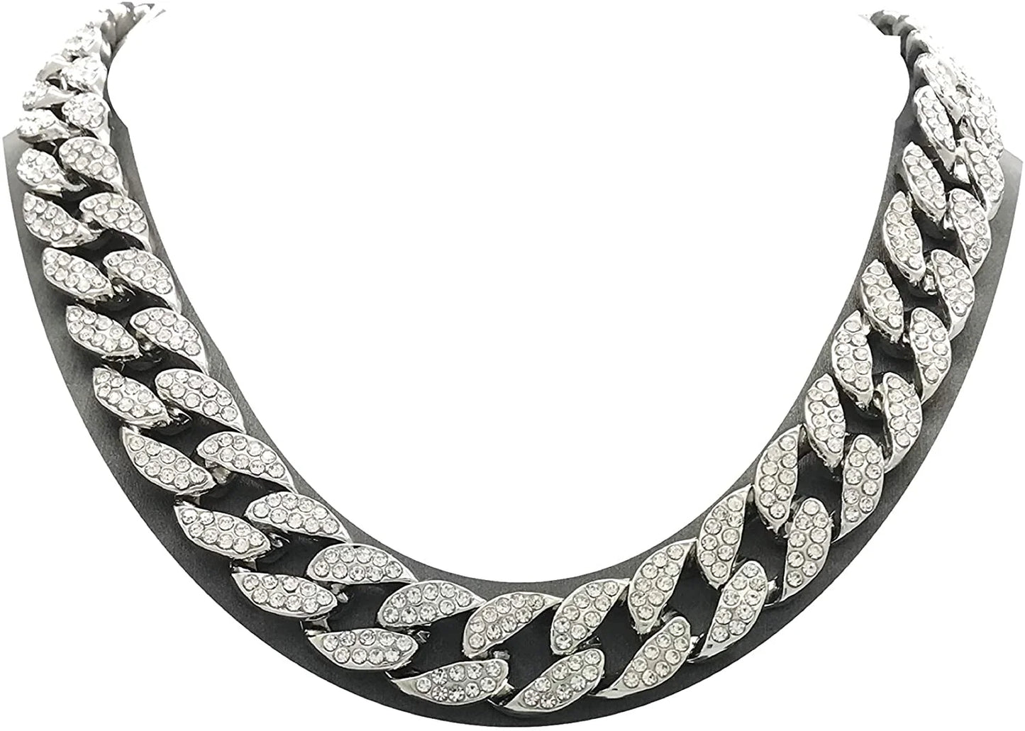 Men’S Iced Out Hip-Hop Silver Tone Bling Bling Rappers Cuban Link Chain Choker Necklace - CN2020