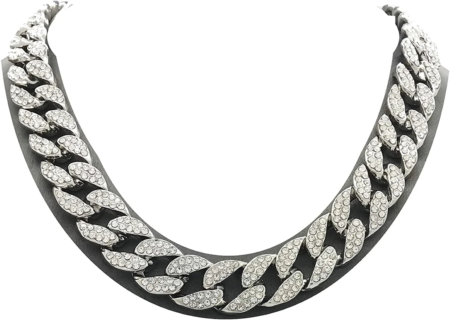 Men’S Iced Out Hip-Hop Silver Tone Bling Bling Rappers Cuban Link Chain Choker Necklace - CN2020