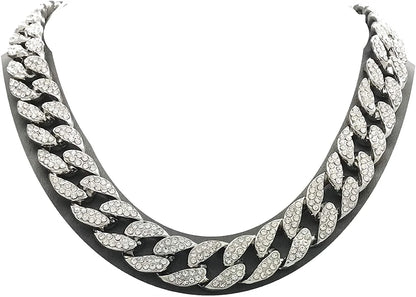 Men’S Iced Out Hip-Hop Silver Tone Bling Bling Rappers Cuban Link Chain Choker Necklace - CN2020
