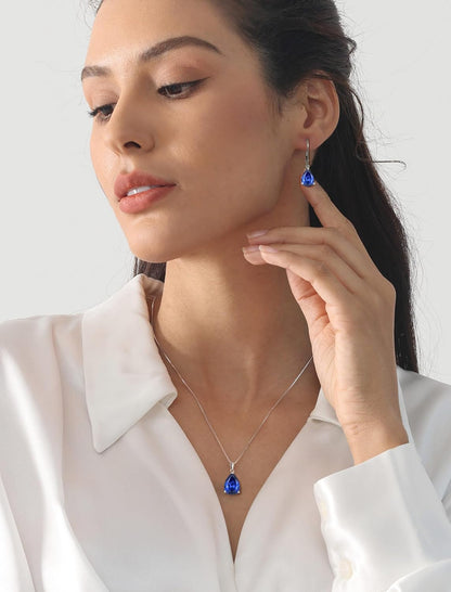 925 Sterling Silver Teardrop Dangle Drop Earrings for Women 7X10 MM Solitaire Birthstone Leverback Jewelry
