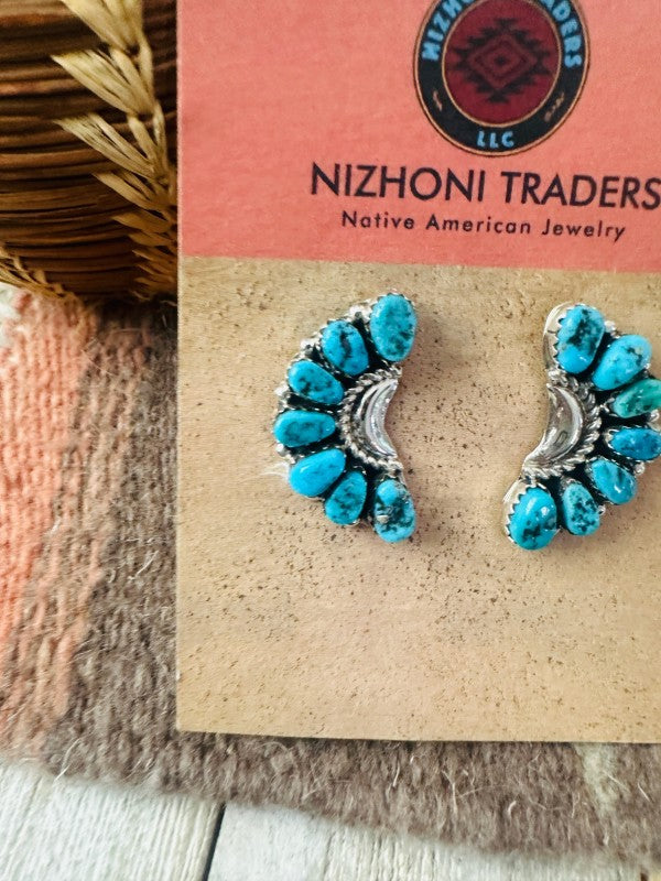 Navajo Sterling Silver & Turquoise Cluster Post Ea