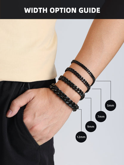 7Mm Stainless Steel Miami Cuban Bracelet Black Metal Filled Man Chain Bracelet, 9.1In Long Hand Curb Chain for Women Cool Statement Fashion Jewelry