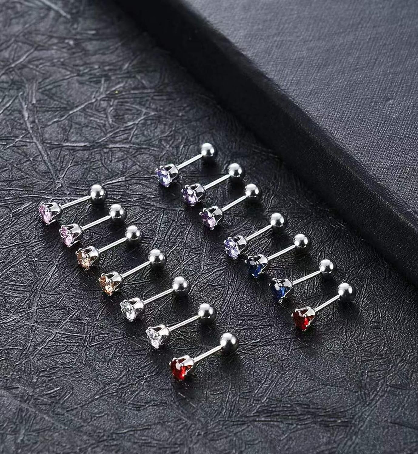 7-14 Pairs Stainless Steel CZ Stud Earrings for Women Multicolor Cubic Zirconia Cartilage Helix Earrings Set Screwback 4MM