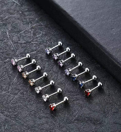 7-14 Pairs Stainless Steel CZ Stud Earrings for Women Multicolor Cubic Zirconia Cartilage Helix Earrings Set Screwback 4MM