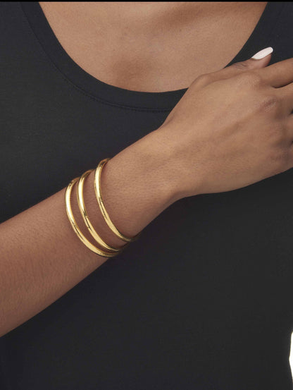 Polished, Engraved and Floral Three-Piece Bangle Set in Yellow Gold-Plated or Sterling Silver