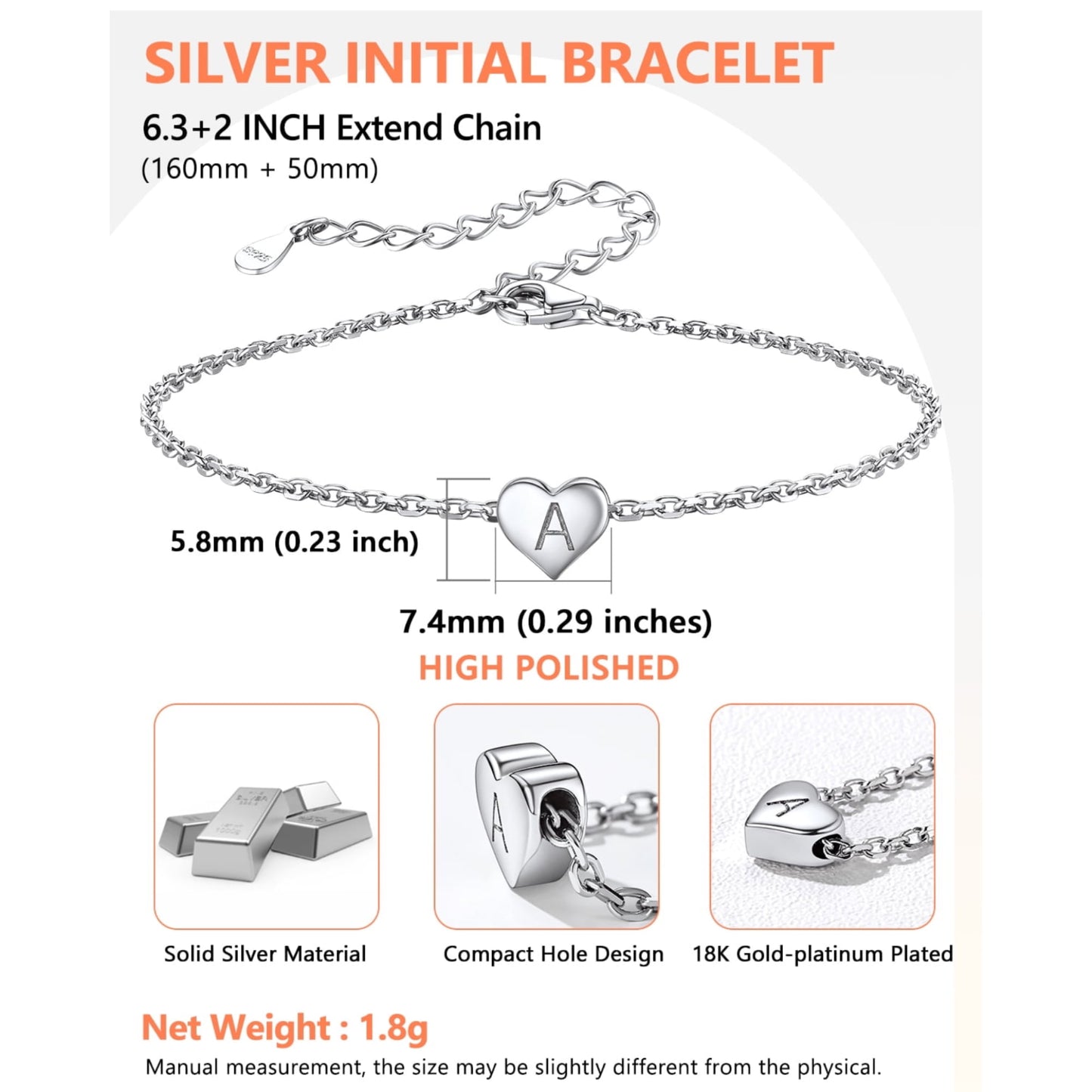 Women Cute Letter Bracelet S925 Sterling Silver Initial Heart Letter U Chain Bracelet Jewelry Gift for Girlfriend/Sister/Niece