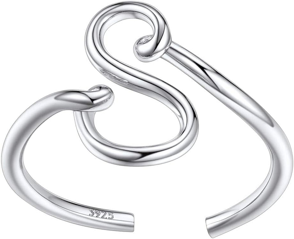S925 Initial Rings, Adjustable Size 6-12 Statement Alphabet Letter A-Z Jewelry Personalized Twisted Initials Rings Sterling Silver Stacking Ring for Women