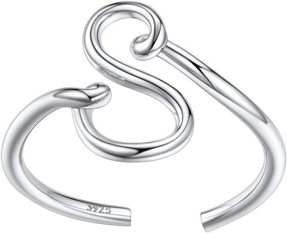 S925 Initial Rings, Adjustable Size 6-12 Statement Alphabet Letter A-Z Jewelry Personalized Twisted Initials Rings Sterling Silver Stacking Ring for Women
