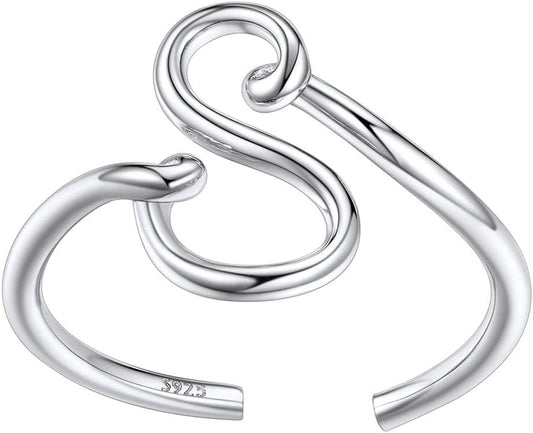 S925 Initial Rings, Adjustable Size 6-12 Statement Alphabet Letter A-Z Jewelry Personalized Twisted Initials Rings Sterling Silver Stacking Ring for Women