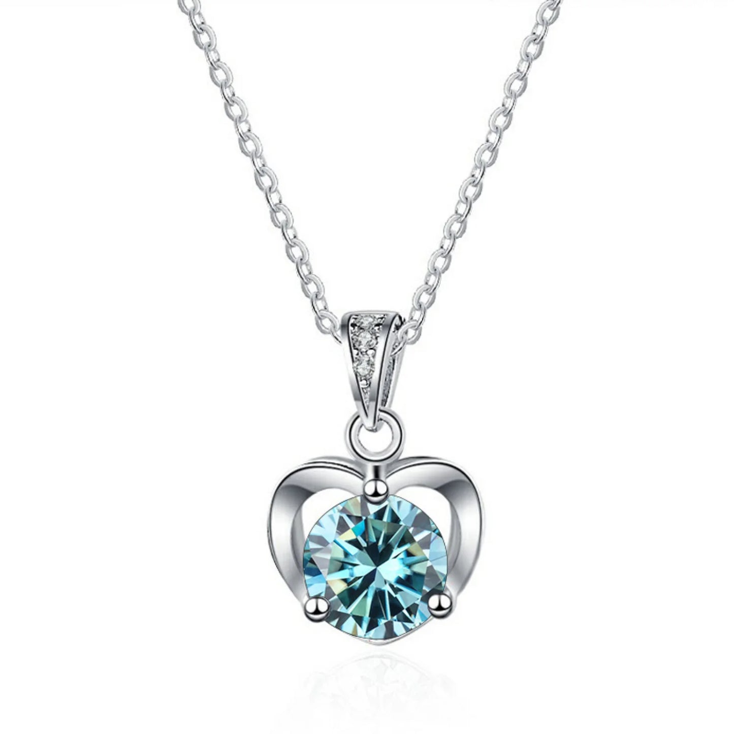 Heart Pendant Necklaces for Women, 1CT Moissanite Diamond Necklace, D Color VVS1 Blue Green Pink Moissanite Necklaces,925 Sterling Silver Heart Jewelry Gifts with Certificate