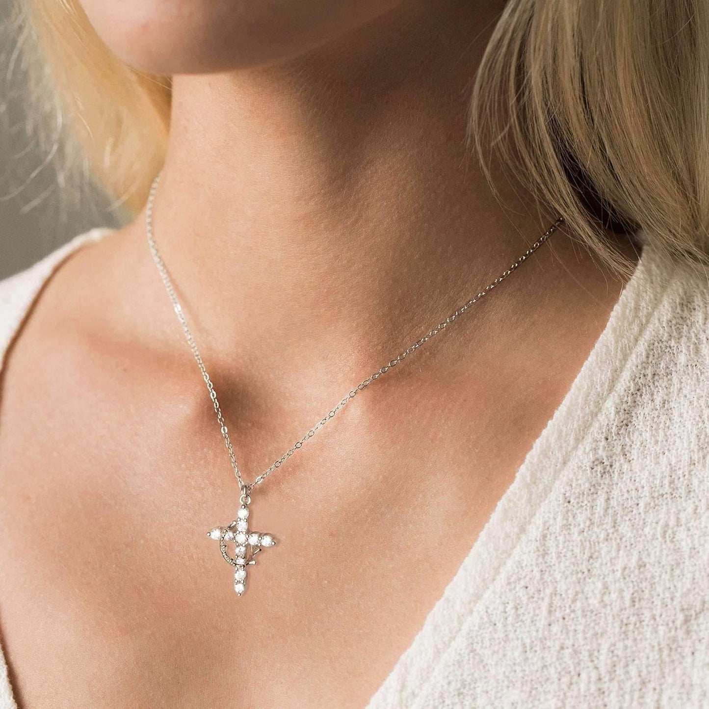Crown Cross Necklace - Dainty Sterling Silver/14K Gold Cubic Zirconia Pendant