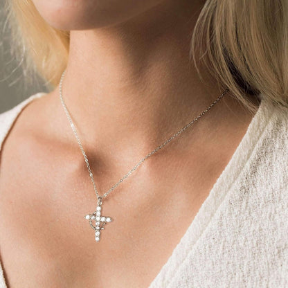 Crown Cross Necklace - Dainty Sterling Silver/14K Gold Cubic Zirconia Pendant