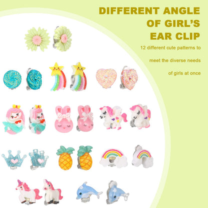 12 Pairs Clip on Earrings for Girls Kids Toddlers Dress up Jewelry