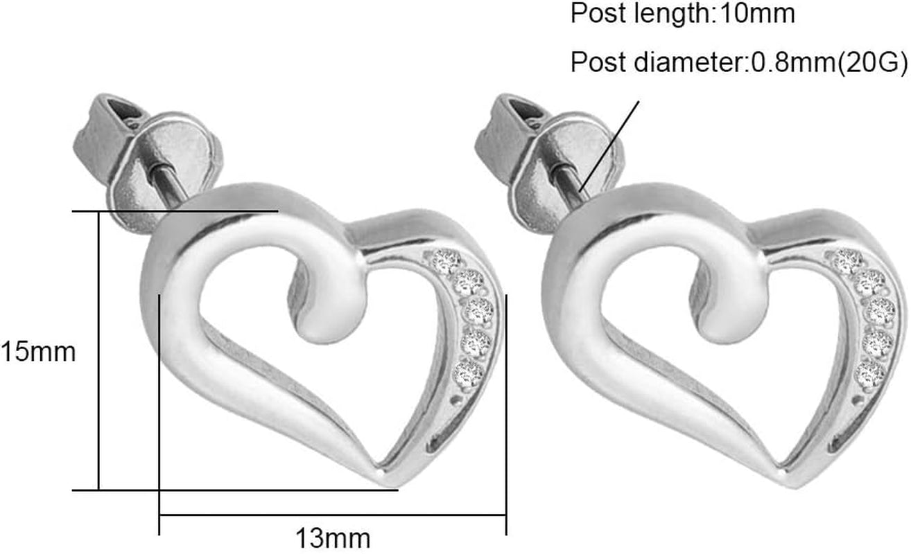 Titanium Earrings for Sensitive Ears, Titanium Stud Earrings for Women,Heart Cross Hexagon round CZ Stud Earrings
