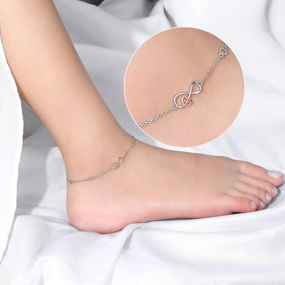 Infinity Ankle Bracelets for Women Sterling Silver Love Heart/Rose Flower/Sunflower Anklets -Summer Beach Ankle Chain Jewelry Gifts for Mom Women Wife Girlfriend