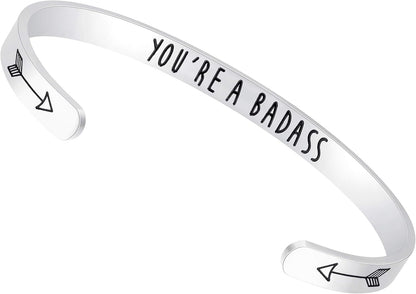 Inspirational Bracelets for Women,Stainless Steel Engraved Personalized Positive Mantra Quote Keep Going Cuff Bangle College Graduation for Her