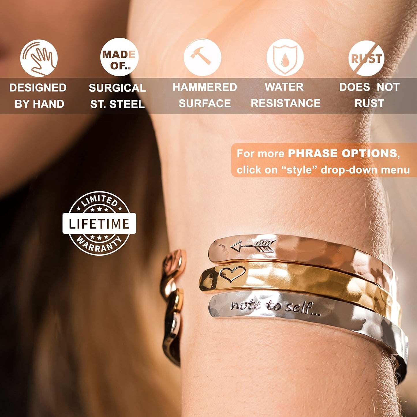 Engraved Cuff Bracelets for Women – Inspirational, Friendship, Love, Mom, Daughter, Sister, Christian, Graduation, Memorial & Wedding Gifts – 80+ Phrases – Stainless Steel, Gift-Ready