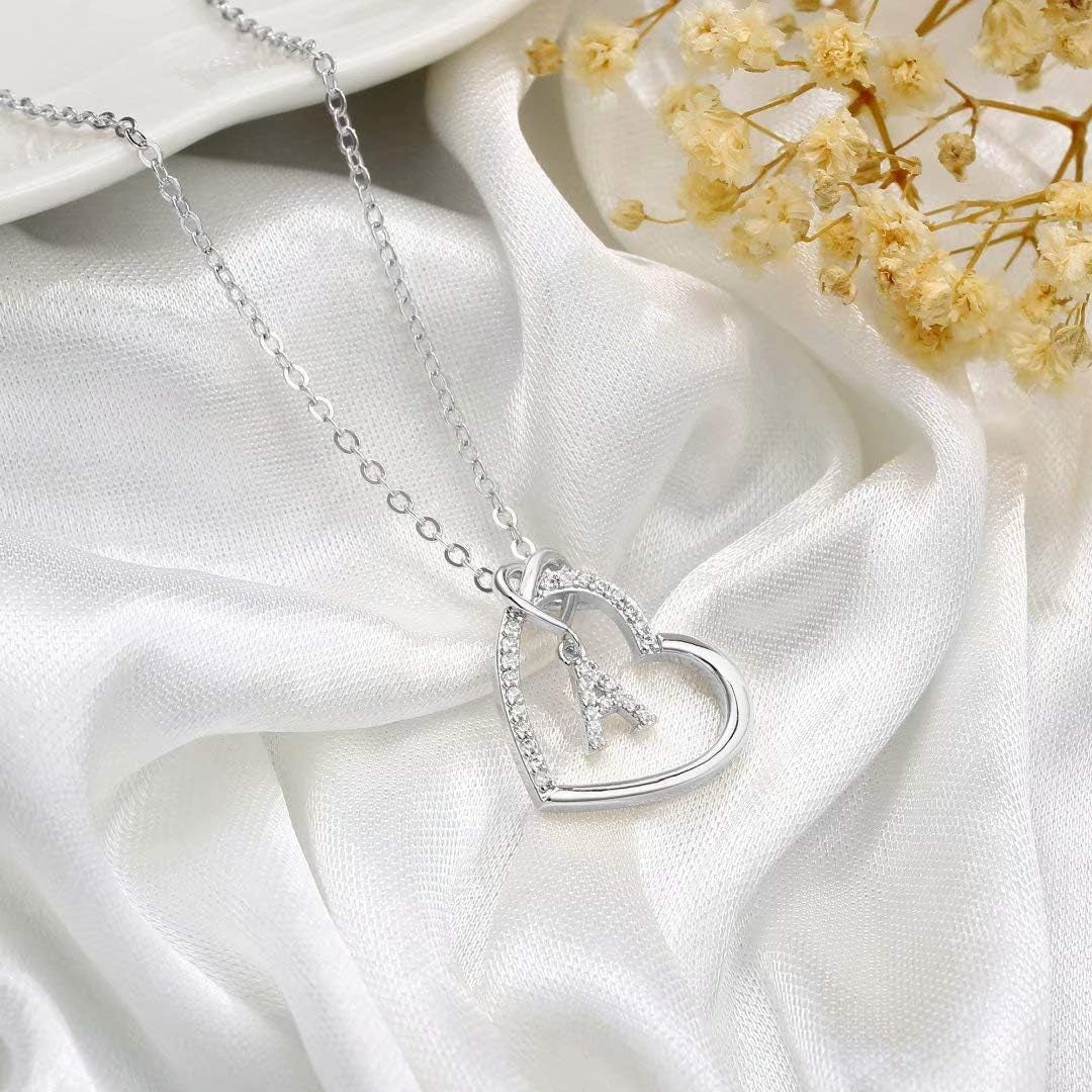 Heart Initial Necklaces for Girls Teen Women, 14K Gold Plated Cubic Zirconia Heart Pendant Necklace, Dainty Initial Heart Necklace Letter a - Z Jewelry Gifts for Girls Women