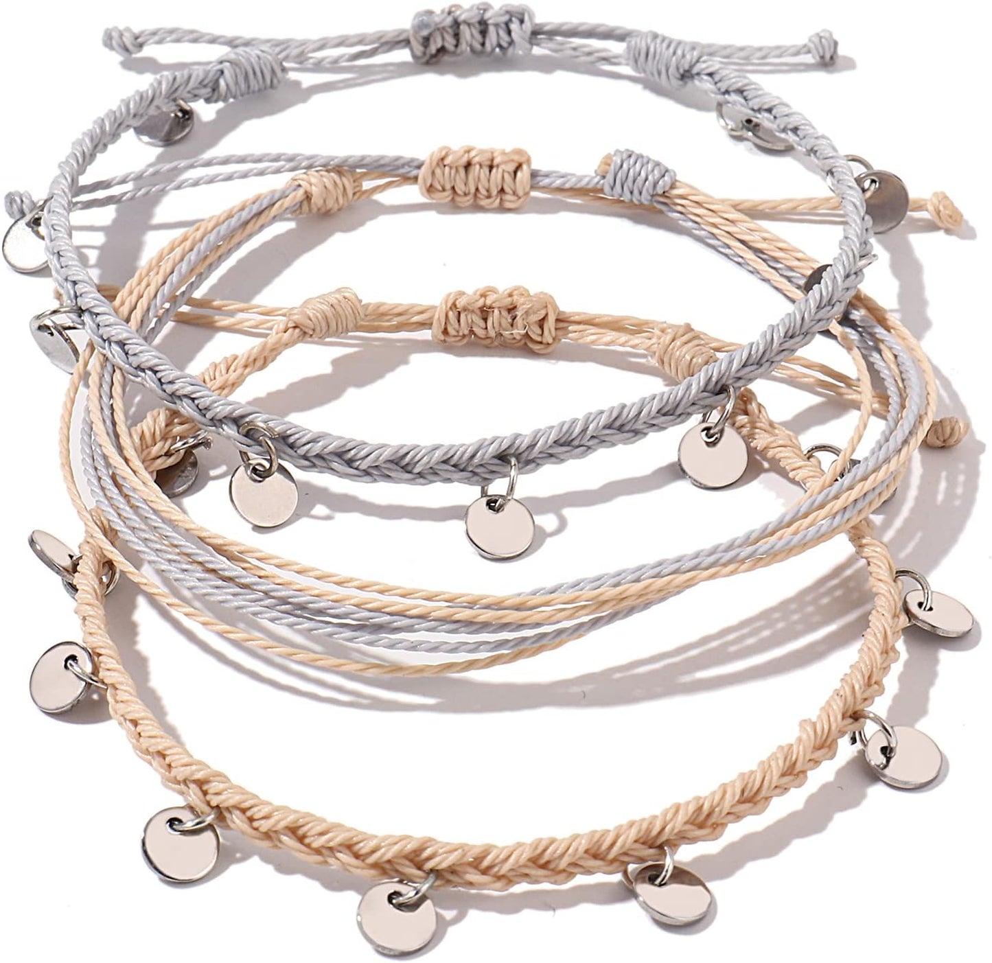 String Ankle Bracelets Waterproof Rope Anklets Braided Beach Boho Coin Anklets Cute Friendship Foot Jewelry for Women