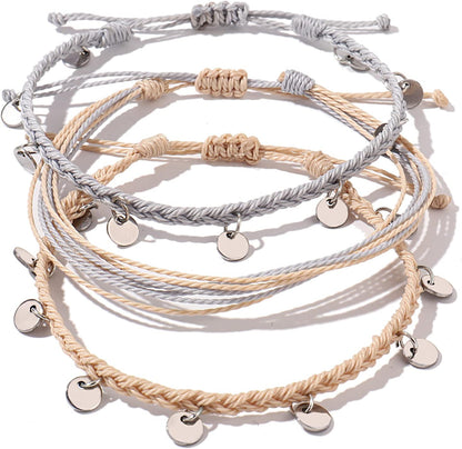 String Ankle Bracelets Waterproof Rope Anklets Braided Beach Boho Coin Anklets Cute Friendship Foot Jewelry for Women
