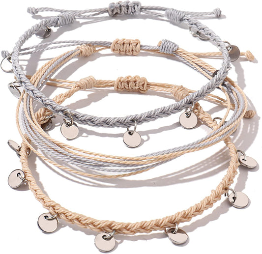 String Ankle Bracelets Waterproof Rope Anklets Braided Beach Boho Coin Anklets Cute Friendship Foot Jewelry for Women