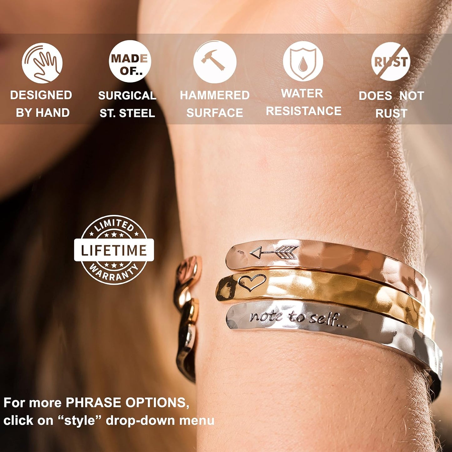 Engraved Cuff Bracelets for Women – Inspirational, Friendship, Love, Mom, Daughter, Sister, Christian, Graduation, Memorial & Wedding Gifts – 80+ Phrases – Stainless Steel, Gift-Ready