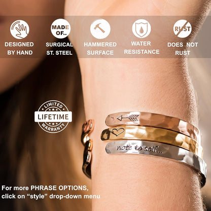 Engraved Cuff Bracelets for Women – Inspirational, Friendship, Love, Mom, Daughter, Sister, Christian, Graduation, Memorial & Wedding Gifts – 80+ Phrases – Stainless Steel, Gift-Ready