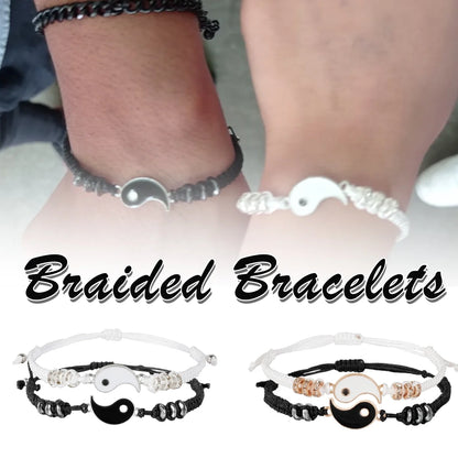 Couple Bracelets for 20 Matching Yin Yang Adjustable Cord Bracelet for Bff Friendship Relationship Boyfriend Girlfriend Valentines Gift (Silver)