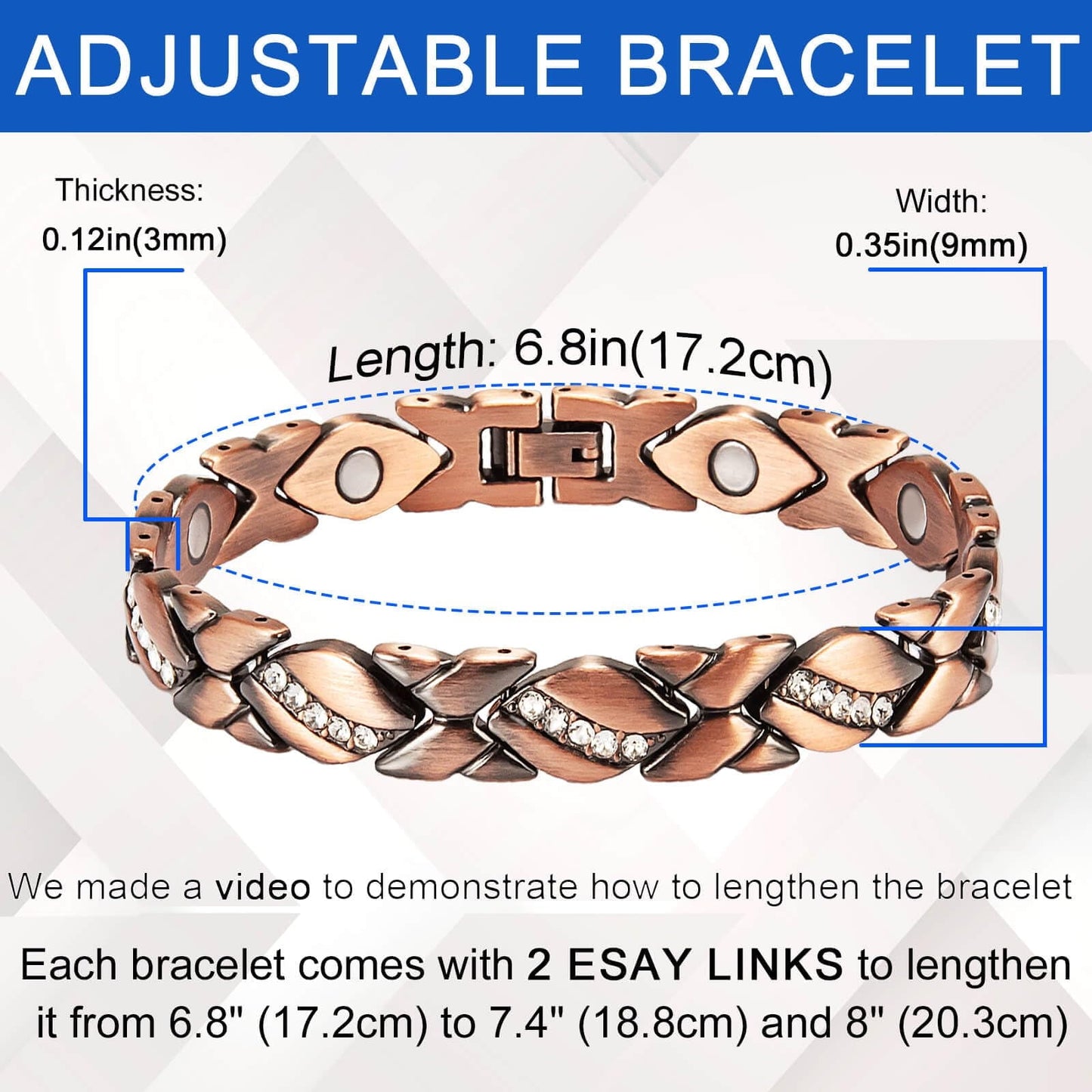 Magnetic Cooper Bracelets for Women,Gifts for Mom or Wife (6.8 In)