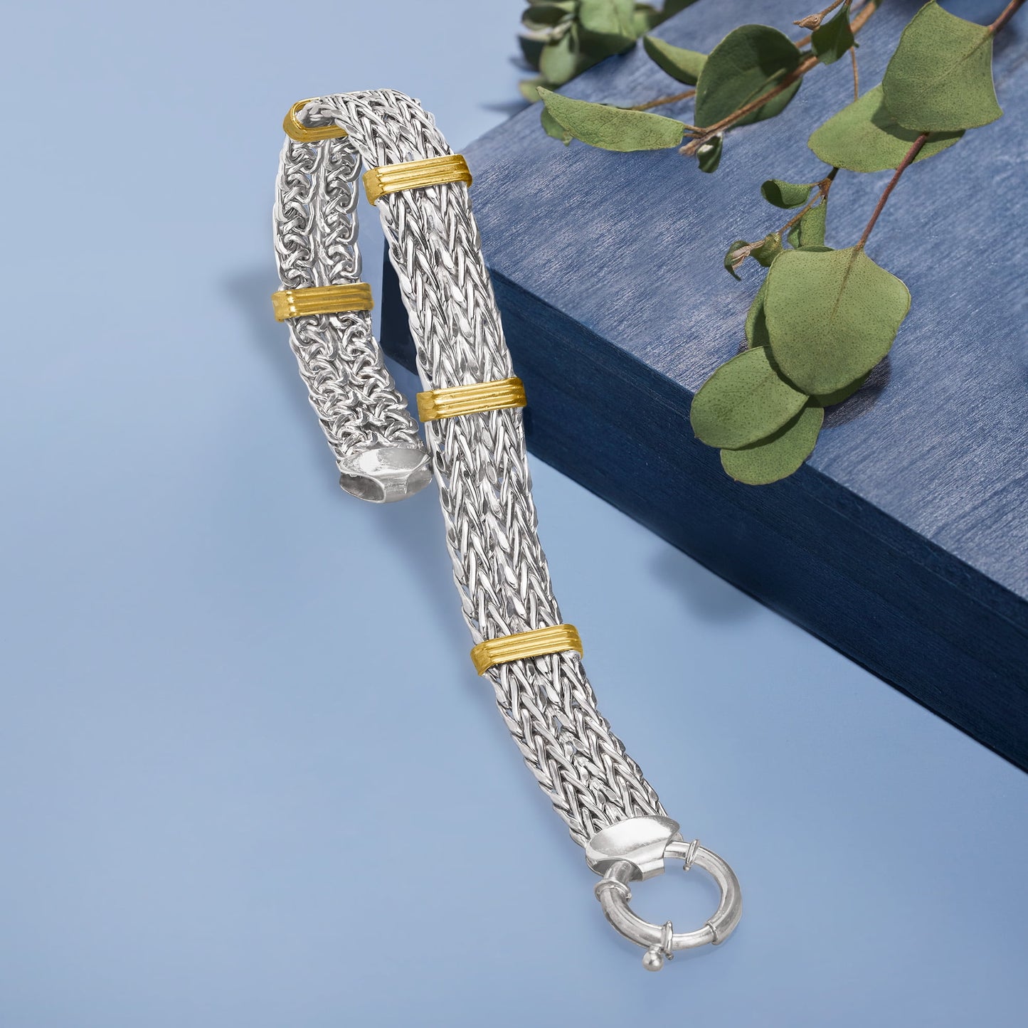 Two-Tone Double Wheat-Link Bracelet in Sterling Silver and 14Kt Gold over Sterling, Women'S, Adult