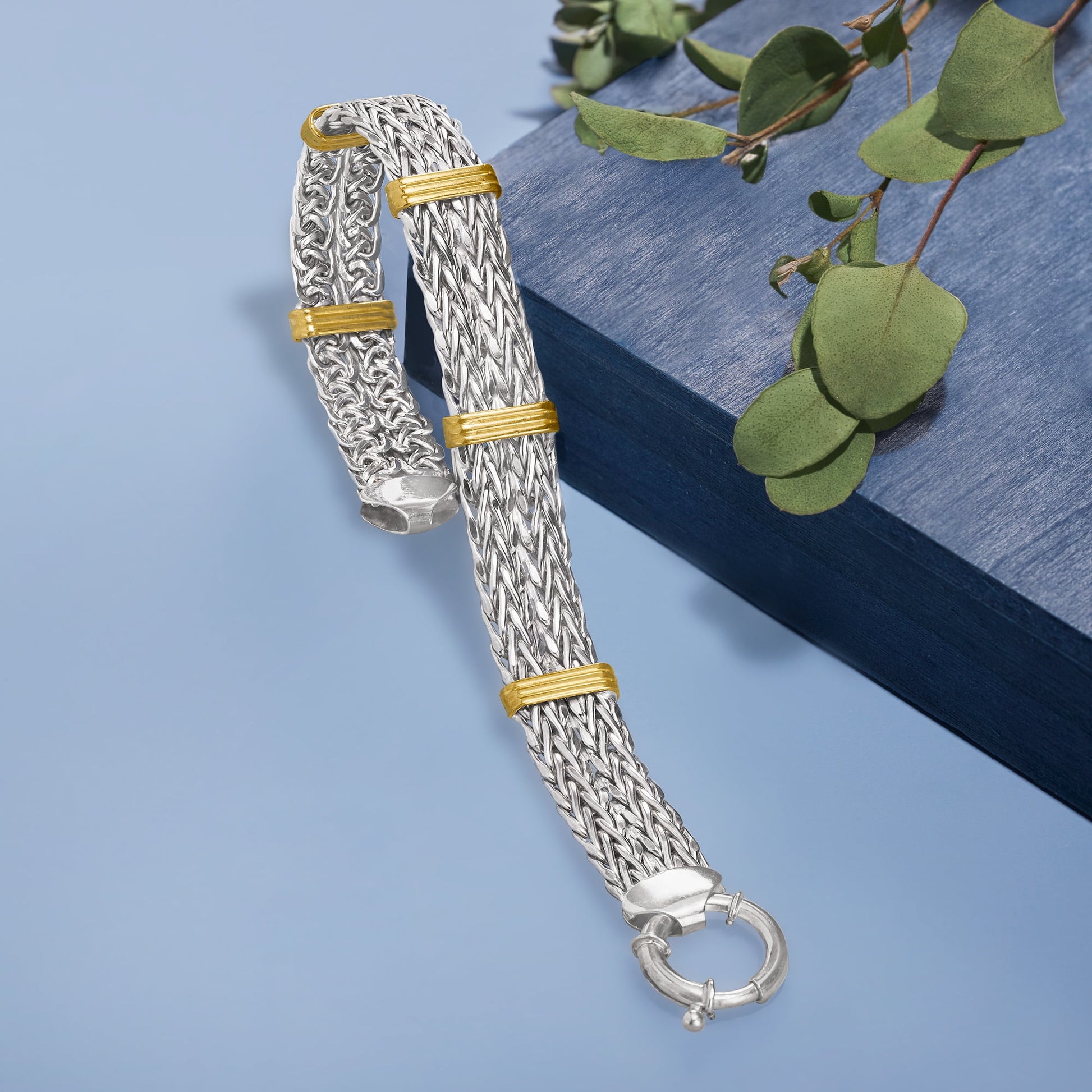 Two-Tone Double Wheat-Link Bracelet in Sterling Silver and 14Kt Gold over Sterling, Women'S, Adult