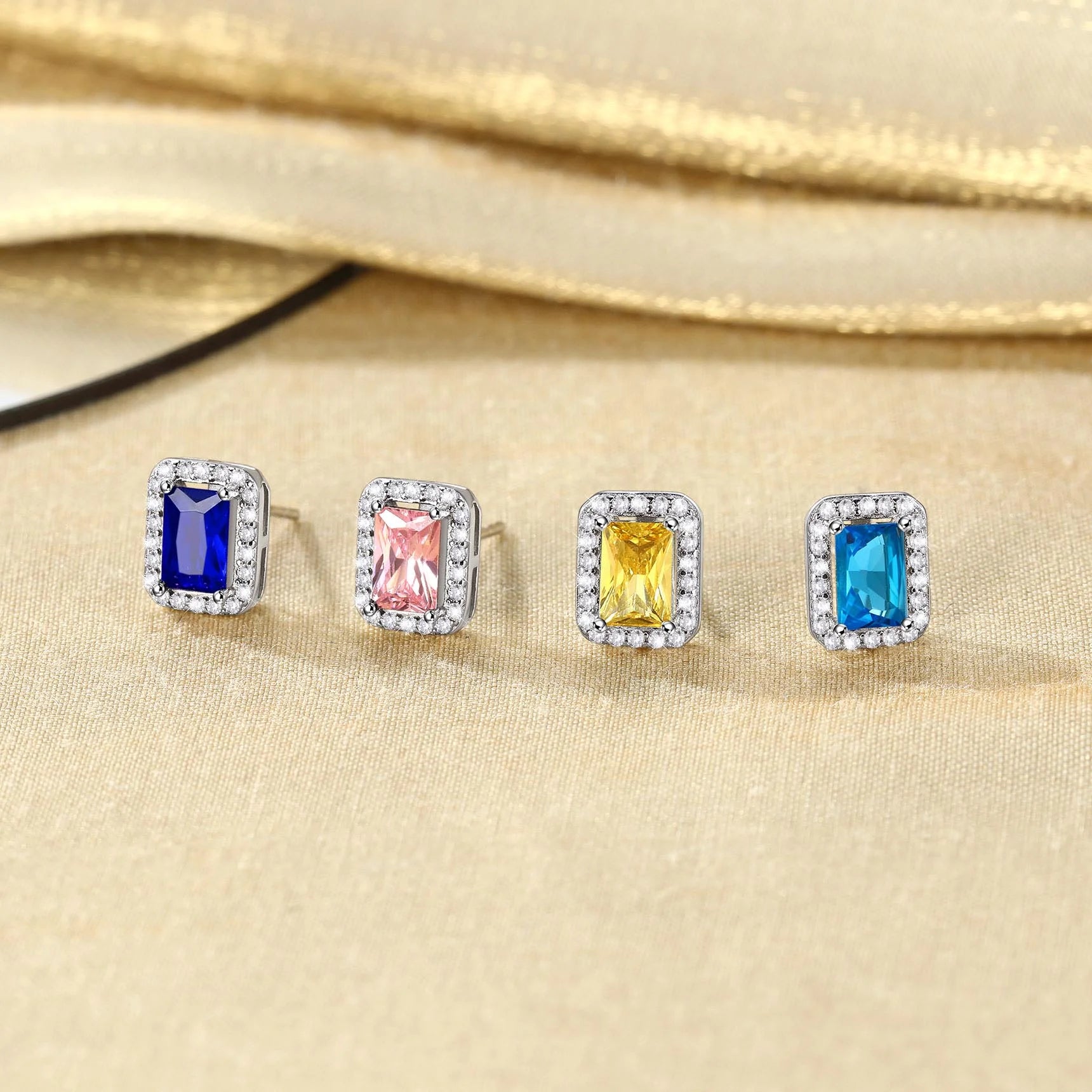 Square Diamond Stud Earrings October Tourmaline Birthstone Earrings, Sterling Silver Earrings Birthday Jewelry Gift for Women