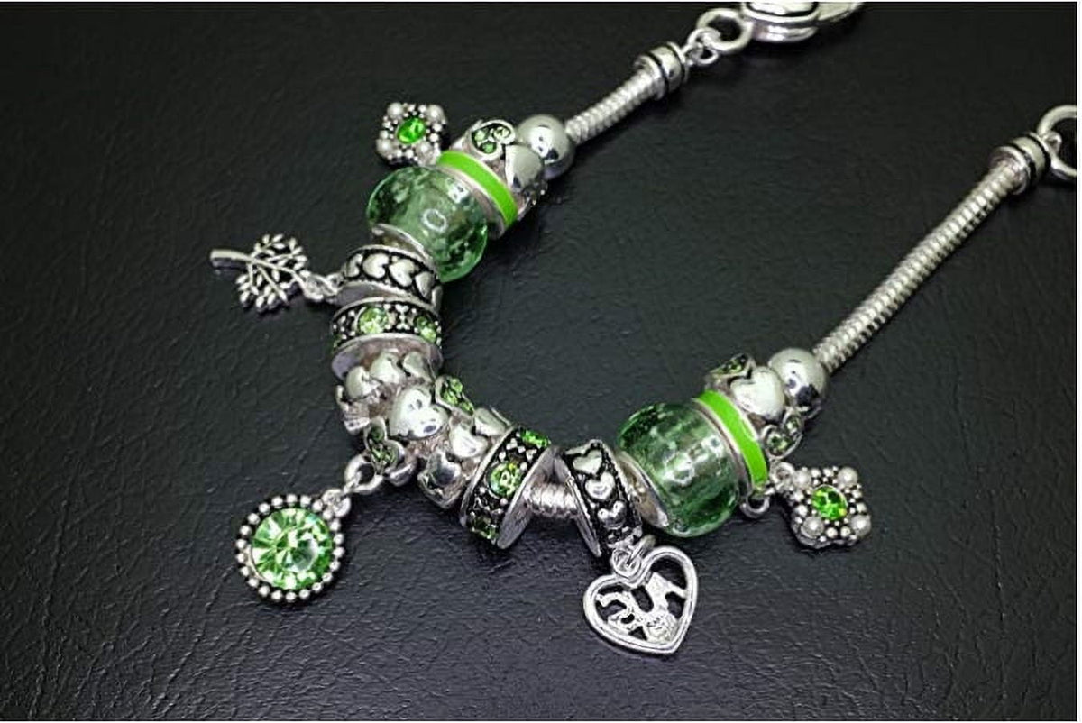 Birthstone Bracelet Multi-Color Charm Beads Silvertone