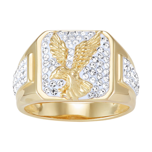 Crystals Eagle Ring in Sterling Silver and 18K Gold Plate,Size 11