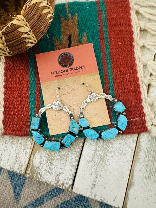 Navajo Turquoise & Sterling Silver Dangle Hoop Ear