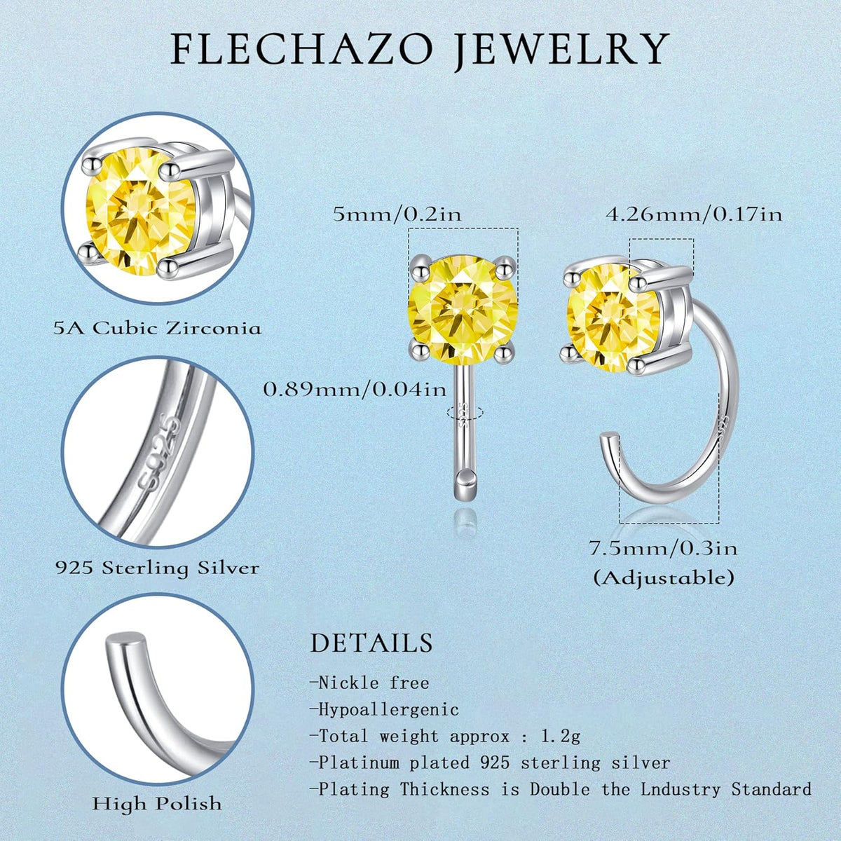 925 Sterling Silver Half Hoops Earrings Small Huggie Hoop Earrings Minimalist Tiny Open Hug Hoop Earrings CZ Birthstone Earrings Cartilage Piercing Earrings Christmas Hypoallergenic Earrings for Women