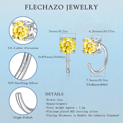 925 Sterling Silver Half Hoops Earrings Small Huggie Hoop Earrings Minimalist Tiny Open Hug Hoop Earrings CZ Birthstone Earrings Cartilage Piercing Earrings Christmas Hypoallergenic Earrings for Women