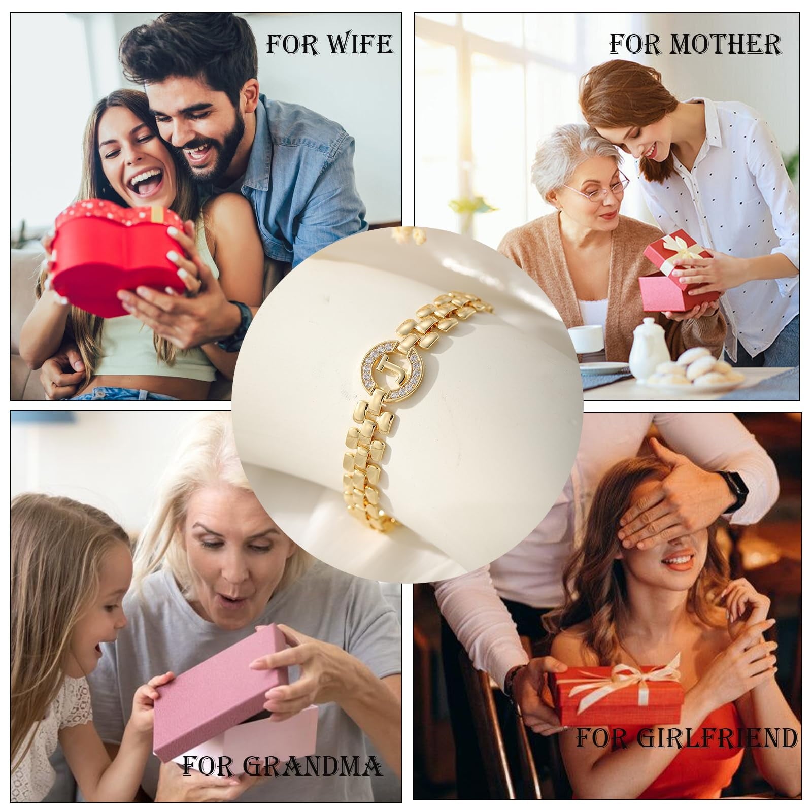 14K Gold Plated Initial Bracelets for Women Mom Wife Mommy Daughter Cubic Zirconia Watch Bangle Wrist Charm Bracelet Alphabet Letter S Chain Bracelet Birthday Mother'S Day Jewelry Gifts for Her