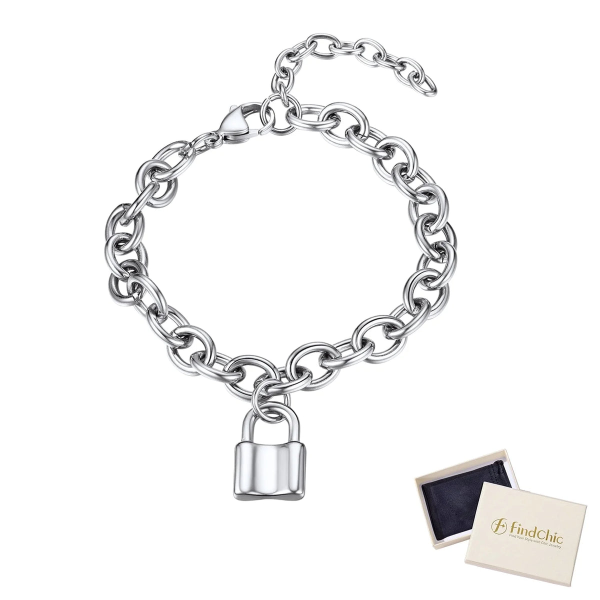 Lock Bracelets for Women Stainless Steel Interlocking Curb Chain Friendship Bracelets for Her Couple Valentine'S Christmas Day Gift (7 Inch )