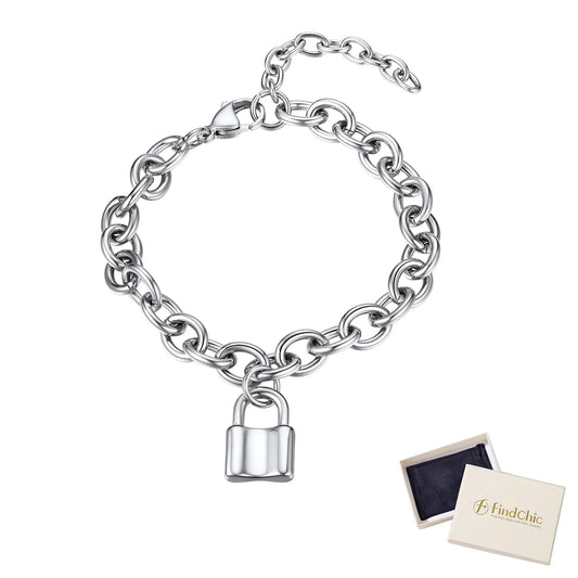 Lock Bracelets for Women Stainless Steel Interlocking Curb Chain Friendship Bracelets for Her Couple Valentine'S Christmas Day Gift (7 Inch )