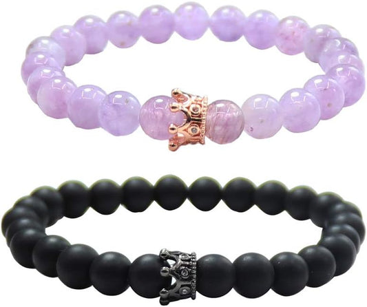 King&Queen Crown Distance Couple Bracelets His and Her Friendship 8Mm Beads Bracelet